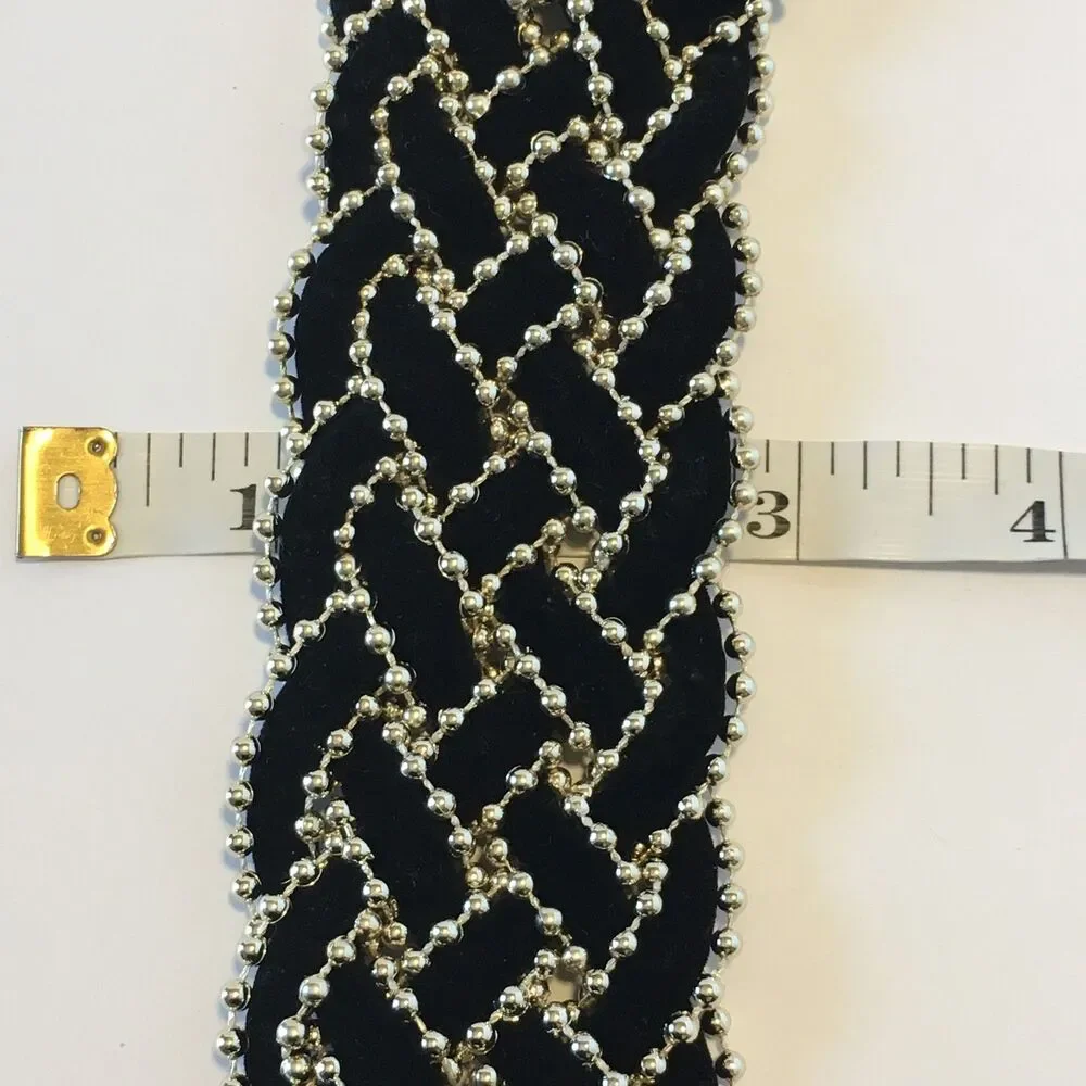 Vintage Amanda Smith Womens Belt Black Felt and Thin Gold Beading Woven Size S/M